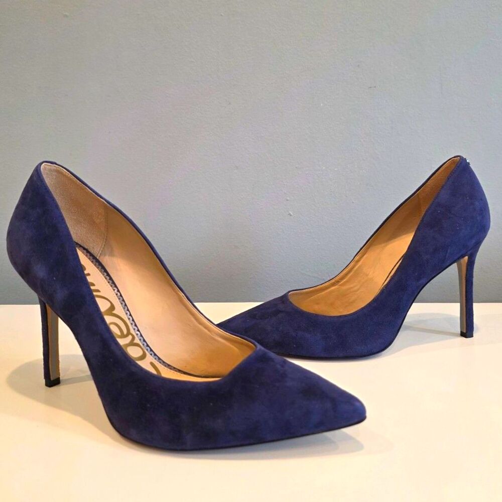 Sam Edelman Hazel Pointed Toe Pumps Heels Navy Blue Suede Classic Stiletto SZ 8
